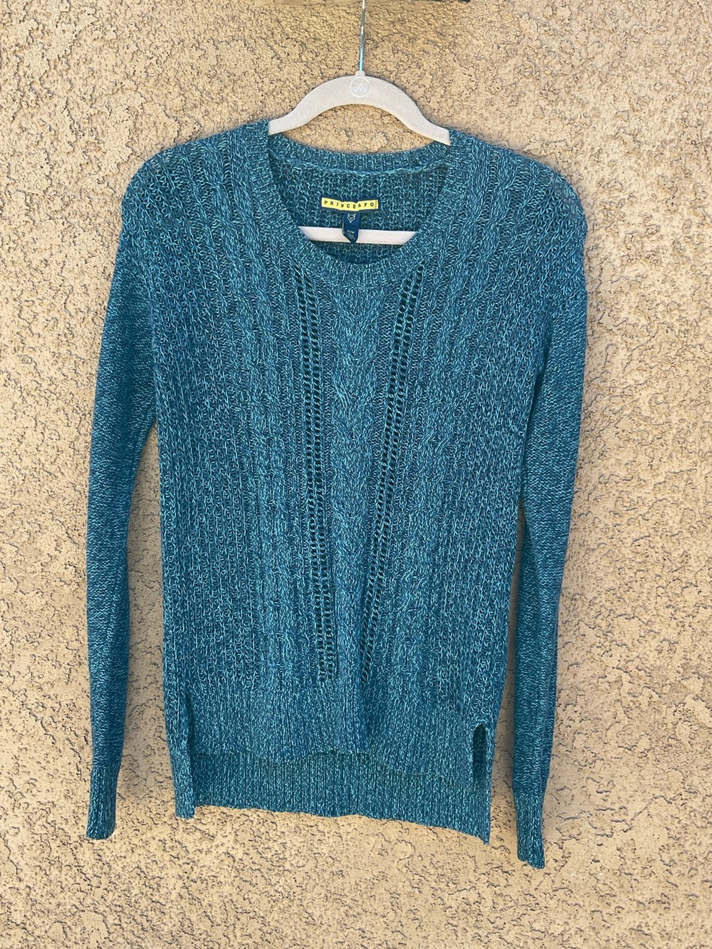 Prince & Fox Cable Knit Fisherman Sweater Medium Teal Casual Lightweight
